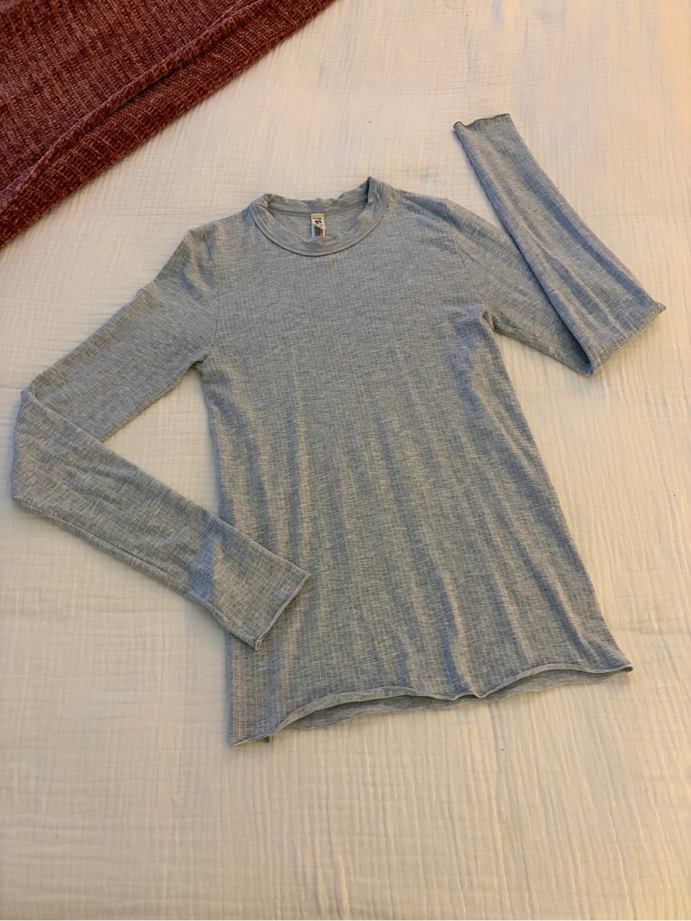 Free People Light Heather Gray Long-Sleeve Ribbed Crewneck Shirt XS/S